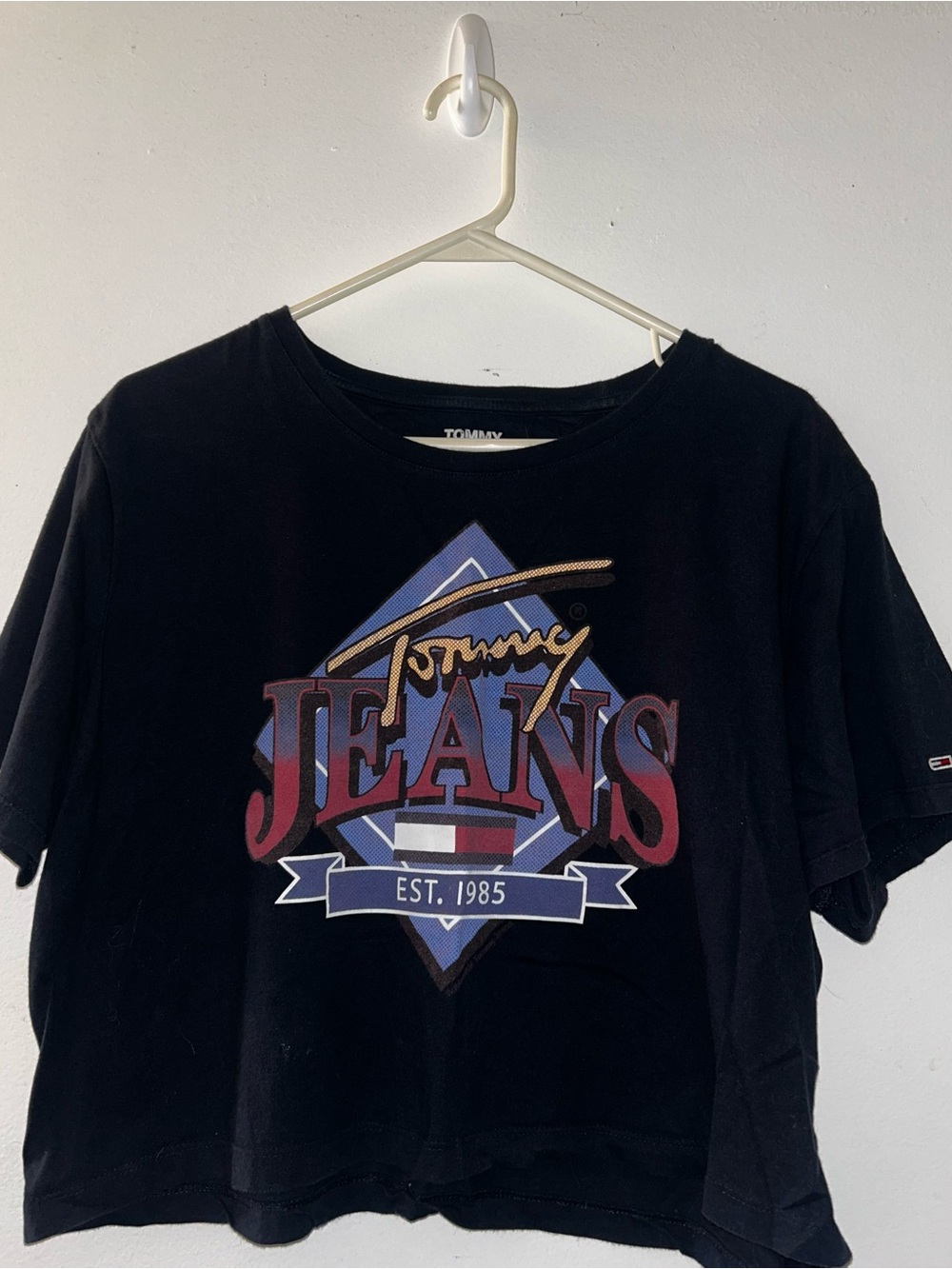 Tommy Hilfiger Black Crop Top with Multicolor Logo